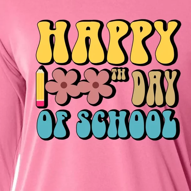 Happy 100th Day Of School Cute Retro Flower Cooling Performance Long Sleeve Crew