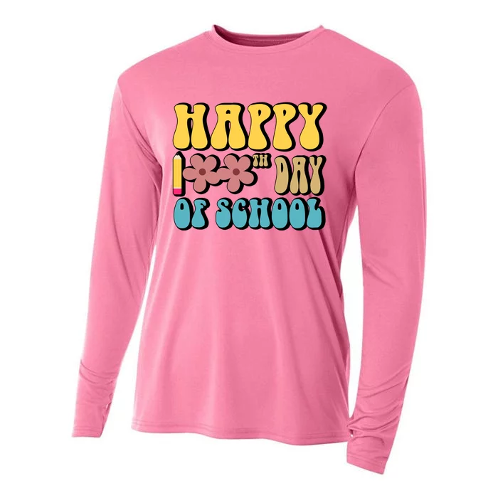 Happy 100th Day Of School Cute Retro Flower Cooling Performance Long Sleeve Crew