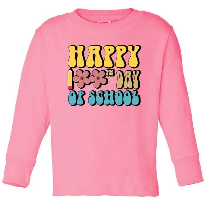 Happy 100th Day Of School Cute Retro Flower Toddler Long Sleeve Shirt