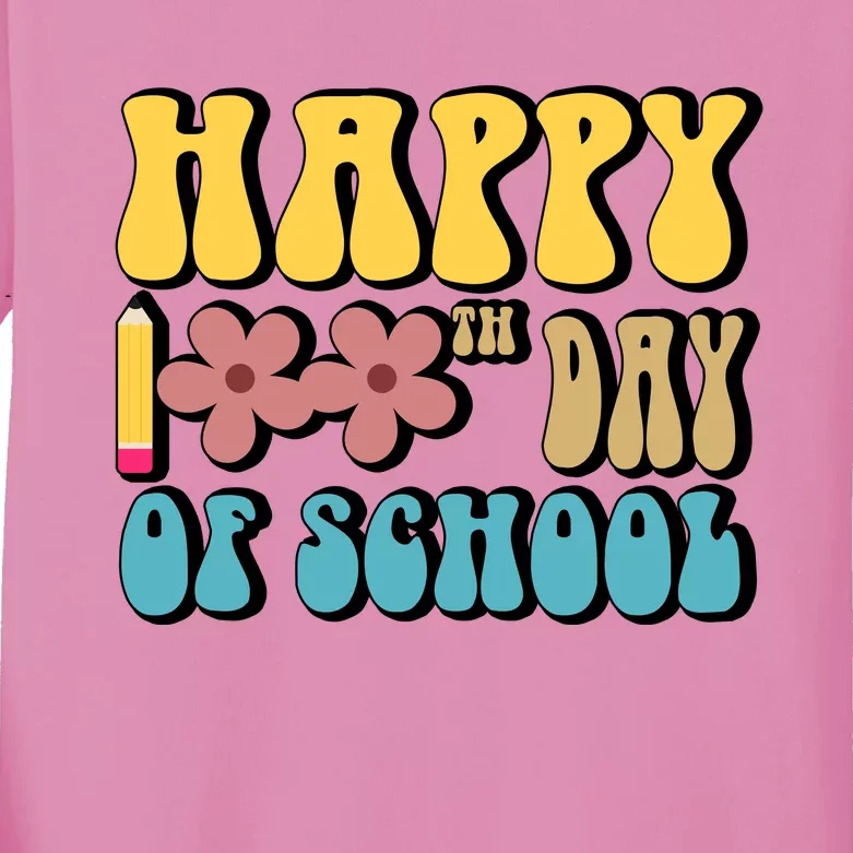 Happy 100th Day Of School Cute Retro Flower Kids Long Sleeve Shirt