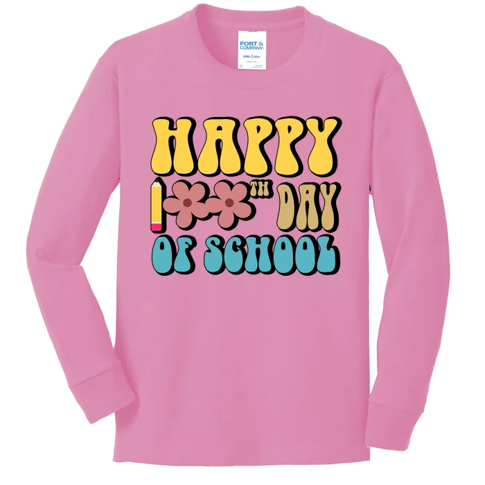 Happy 100th Day Of School Cute Retro Flower Kids Long Sleeve Shirt