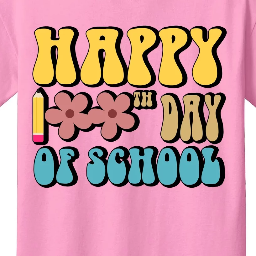 Happy 100th Day Of School Cute Retro Flower Kids T-Shirt