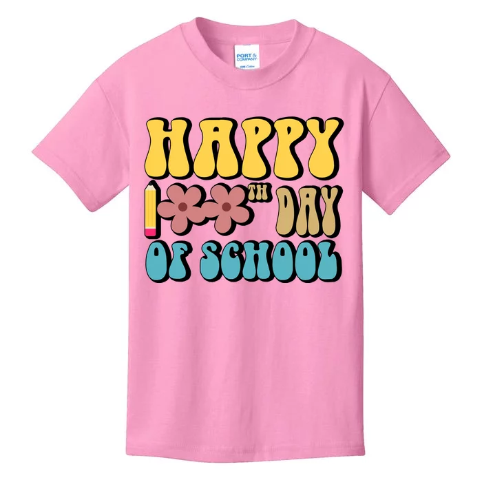 Happy 100th Day Of School Cute Retro Flower Kids T-Shirt