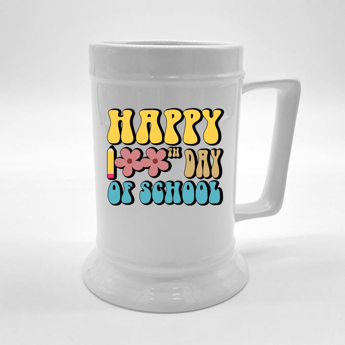 Happy 100th Day Of School Cute Retro Flower Front & Back Beer Stein