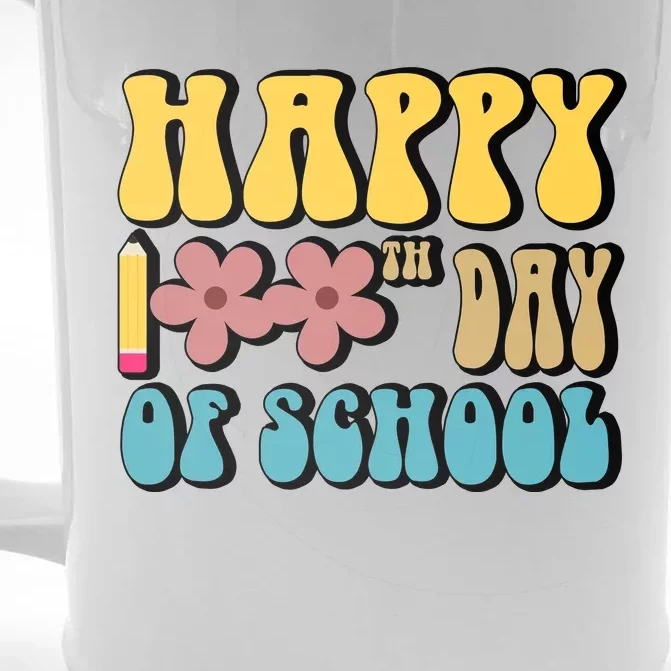 Happy 100th Day Of School Cute Retro Flower Front & Back Beer Stein