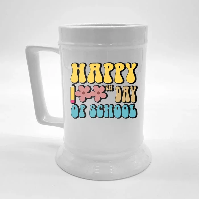 Happy 100th Day Of School Cute Retro Flower Front & Back Beer Stein