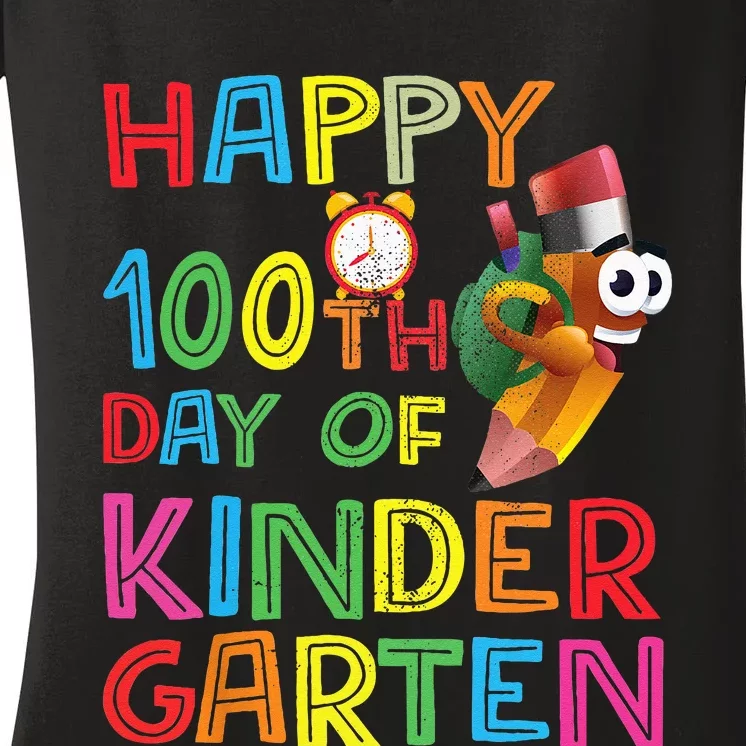 Happy 100 Days Kindergarten School Teacher Student 100th Day Women's V-Neck T-Shirt