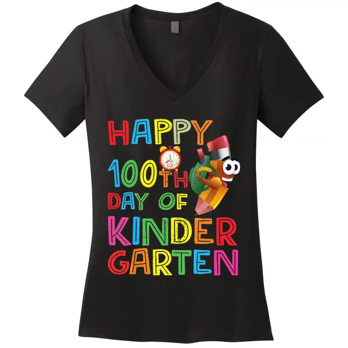 Happy 100 Days Kindergarten School Teacher Student 100th Day Women's V-Neck T-Shirt