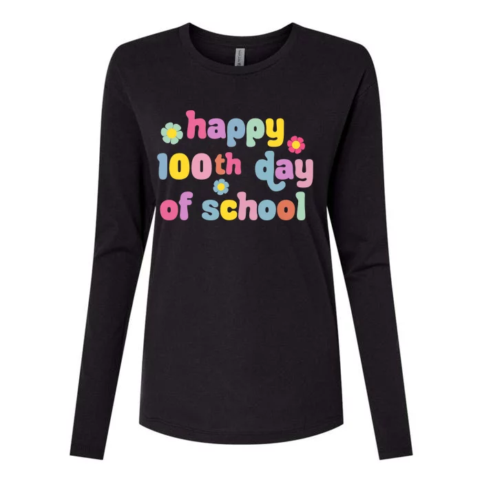 Happy 100th Day Of School Teachers Students Womens Cotton Relaxed Long Sleeve T-Shirt