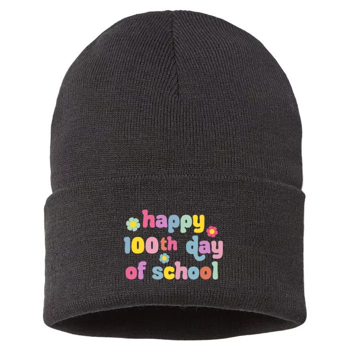 Happy 100th Day Of School Teachers Students Sustainable Knit Beanie