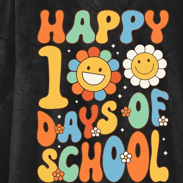 Happy 100 Days Of School Groovy 100th Day Of School Hooded Wearable Blanket