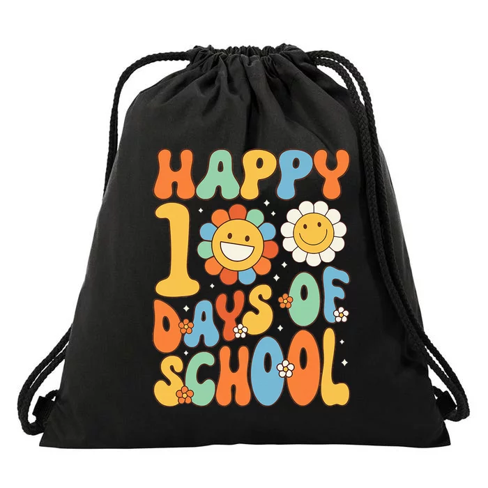 Happy 100 Days Of School Groovy 100th Day Of School Drawstring Bag