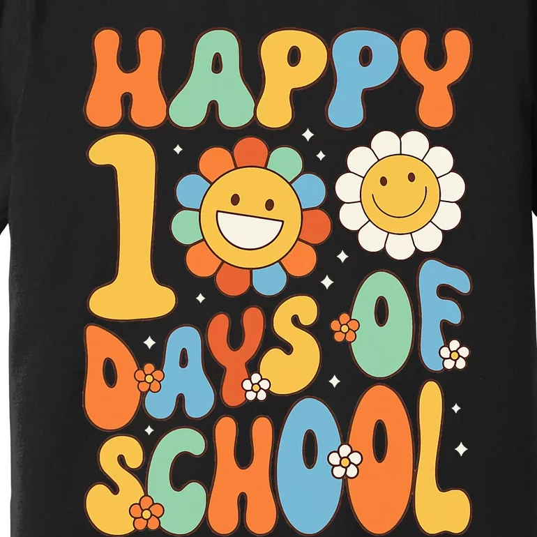 Happy 100 Days Of School Groovy 100th Day Of School Premium T-Shirt