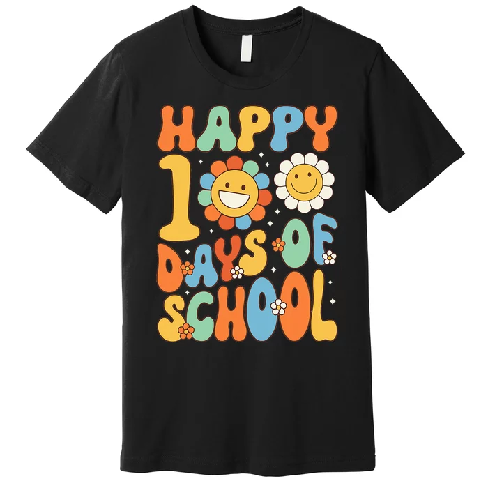 Happy 100 Days Of School Groovy 100th Day Of School Premium T-Shirt