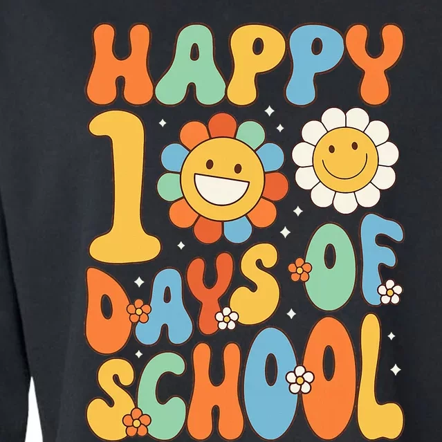 Happy 100 Days Of School Groovy 100th Day Of School Cropped Pullover Crew