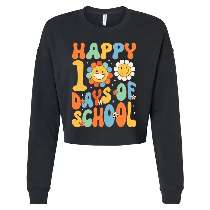 Happy 100 Days Of School Groovy 100th Day Of School Cropped Pullover Crew