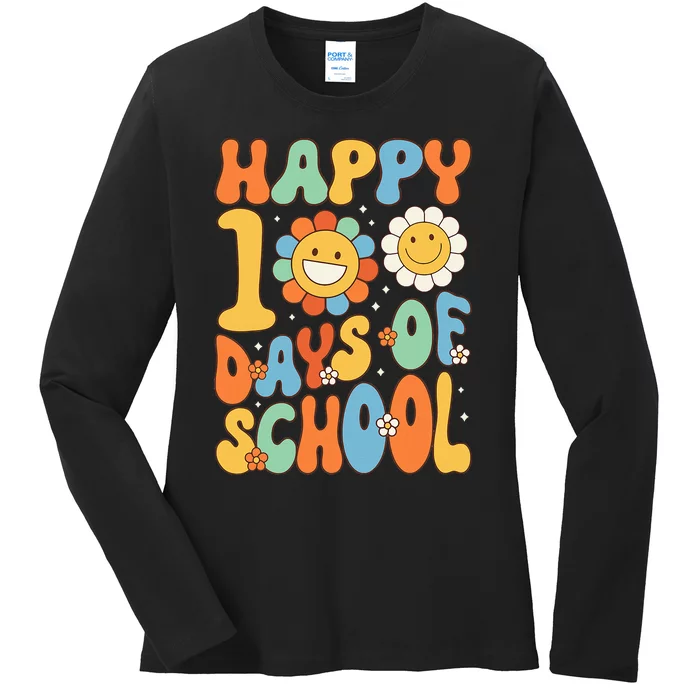 Happy 100 Days Of School Groovy 100th Day Of School Ladies Long Sleeve Shirt