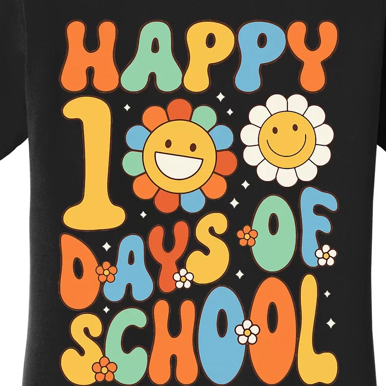 Happy 100 Days Of School Groovy 100th Day Of School Women's T-Shirt