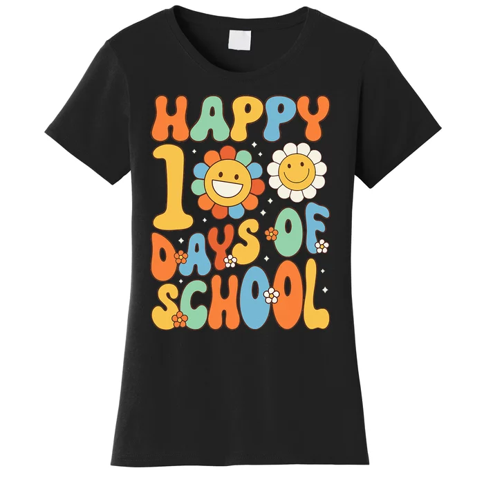 Happy 100 Days Of School Groovy 100th Day Of School Women's T-Shirt