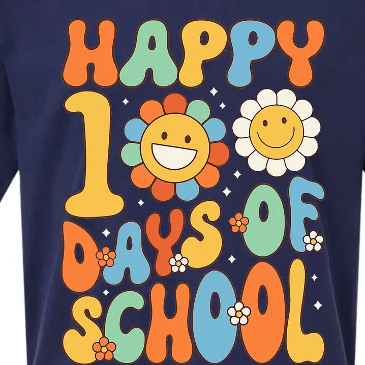 Happy 100 Days Of School Groovy 100th Day Of School Sueded Cloud Jersey T-Shirt