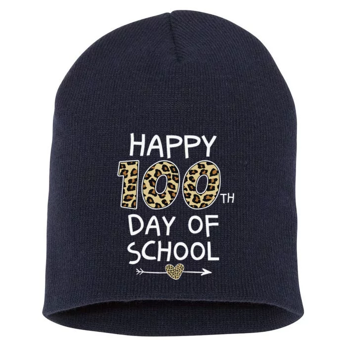 Happy 100th Day Of School Leopard Cute For Teacher Student Short Acrylic Beanie