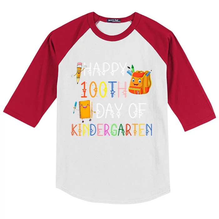 Happy 100th Day Of Kindergarten Funny 100 Days Of School Meaningful Gift Kids Colorblock Raglan Jersey