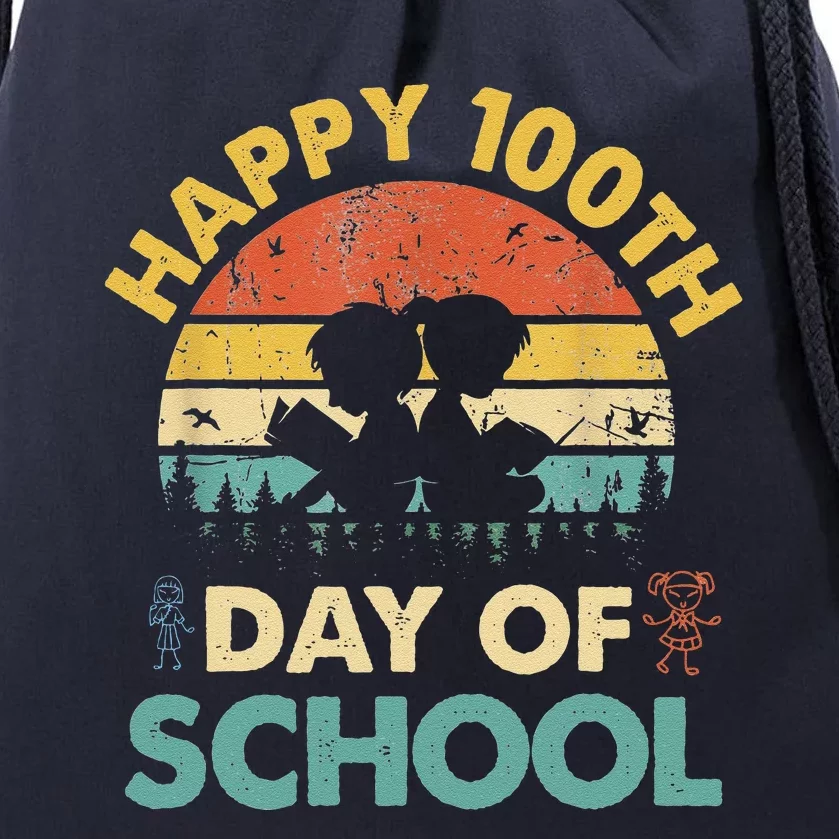 Happy 100th Day Of School Teacher Reading Book Design Drawstring Bag