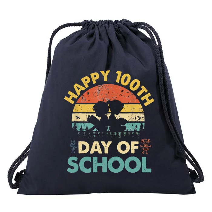 Happy 100th Day Of School Teacher Reading Book Design Drawstring Bag