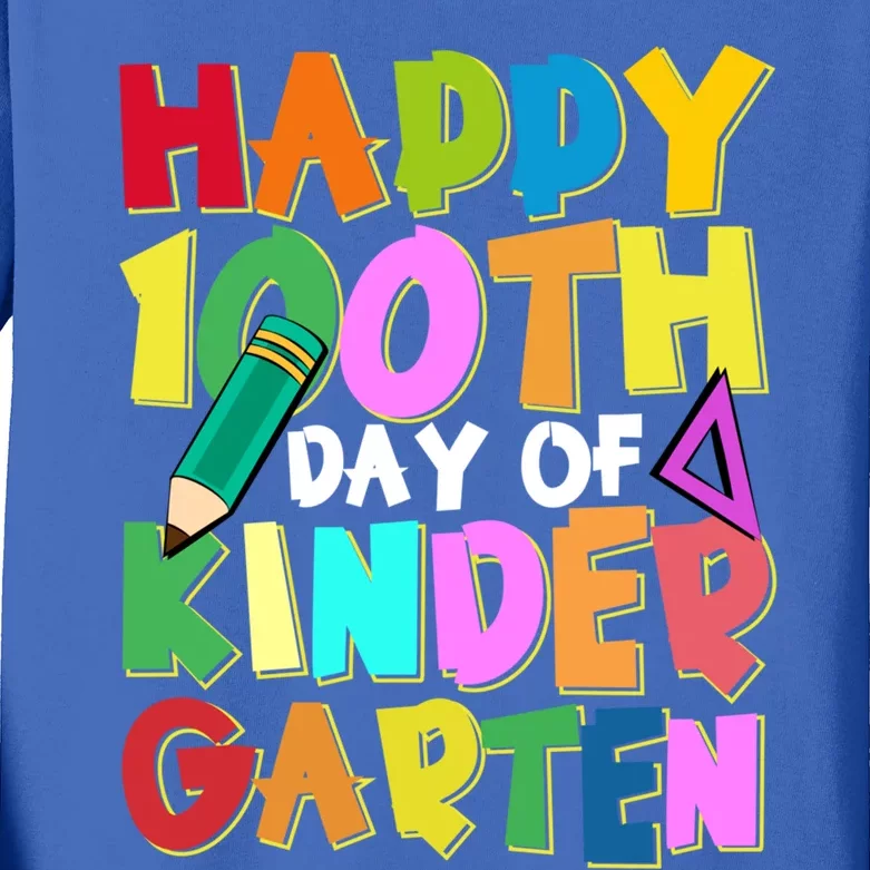 Happy 100th Day Of Kindergarten Groovy 100 Days Of School Gift Kids Long Sleeve Shirt