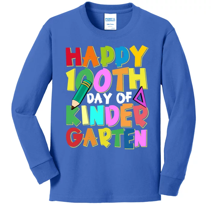 Happy 100th Day Of Kindergarten Groovy 100 Days Of School Gift Kids Long Sleeve Shirt