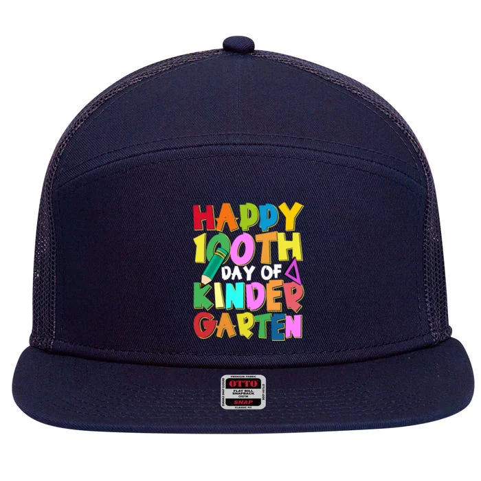 Happy 100th Day Of Kindergarten Groovy 100 Days Of School Gift 7 Panel Mesh Trucker Snapback Hat