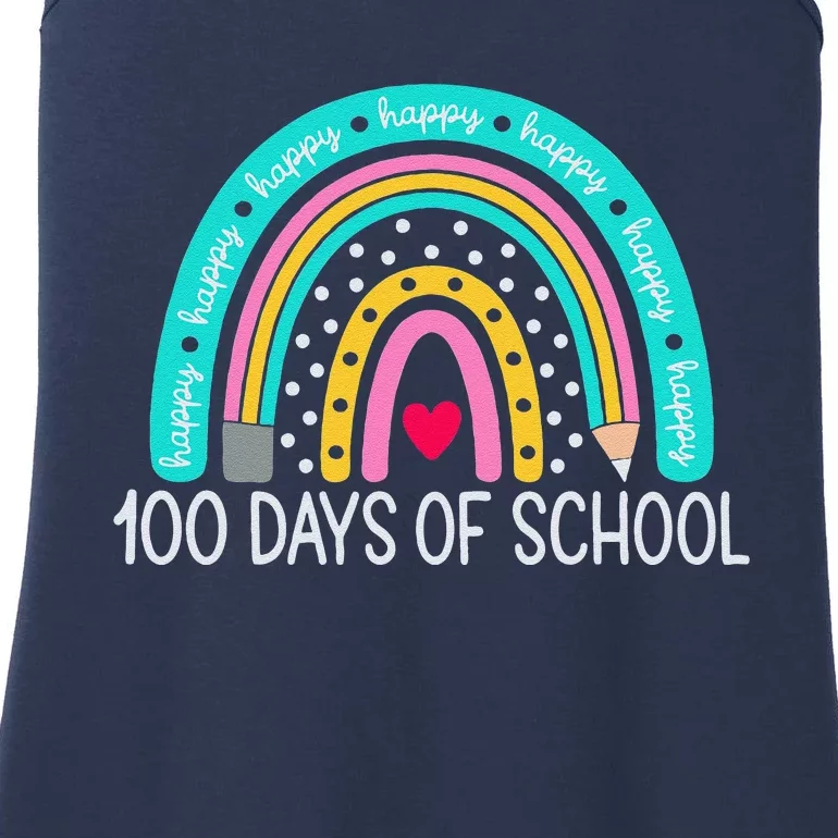 Happy 100th Day Of School Teacher 100 Days Rainbow Funny Ladies Essential Tank