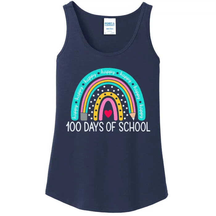 Happy 100th Day Of School Teacher 100 Days Rainbow Funny Ladies Essential Tank