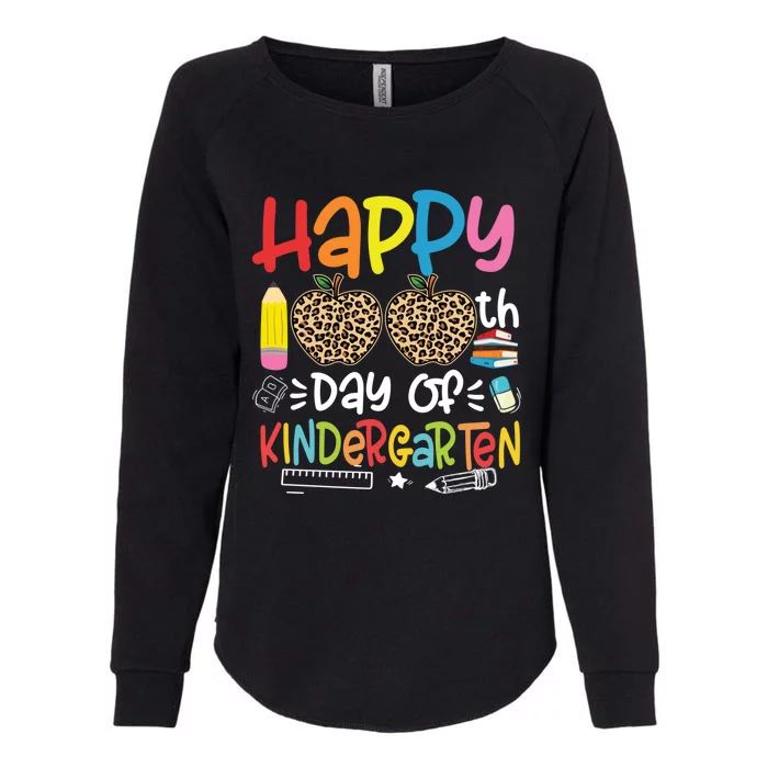 Happy 100th Day Of Kindergarten Leopard Teacher 100 Days Great Gift Womens California Wash Sweatshirt