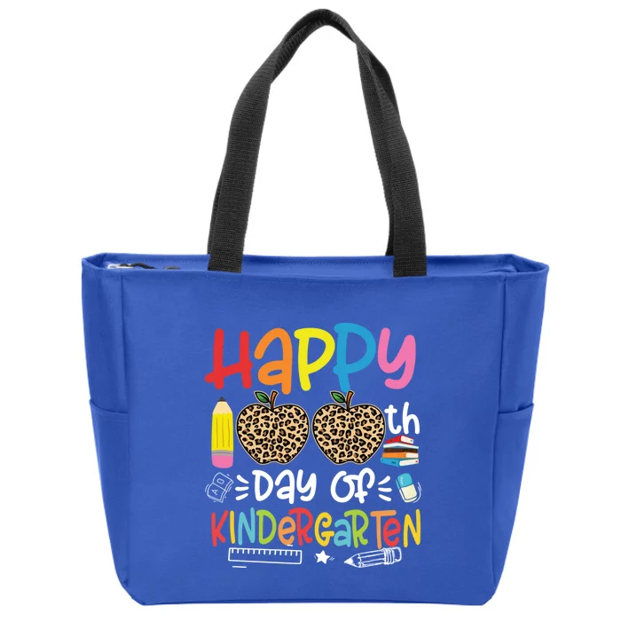 Happy 100th Day Of Kindergarten Leopard Teacher 100 Days Great Gift Zip Tote Bag