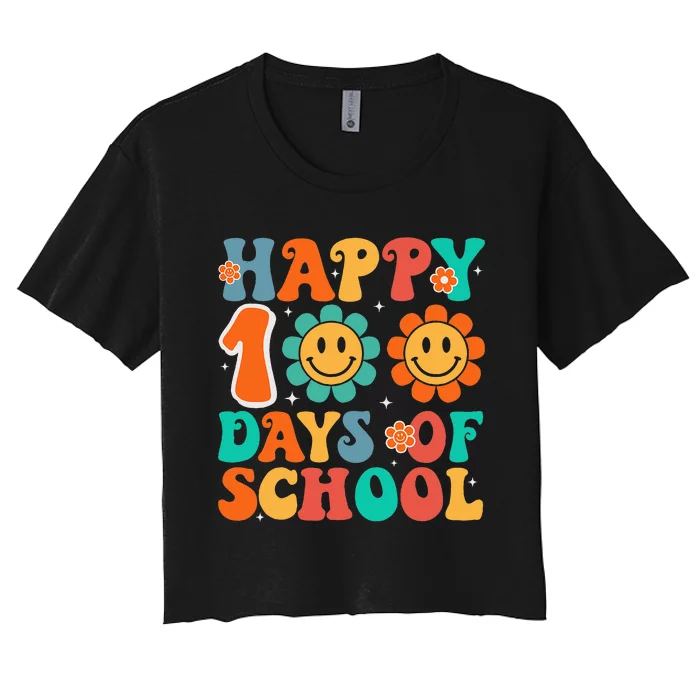 Happy 100th Day Of School 100 Days Of School Teacher Student Women's Crop Top Tee