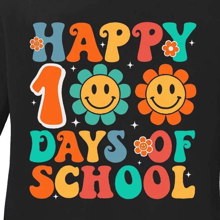 Happy 100th Day Of School 100 Days Of School Teacher Student Ladies Long Sleeve Shirt