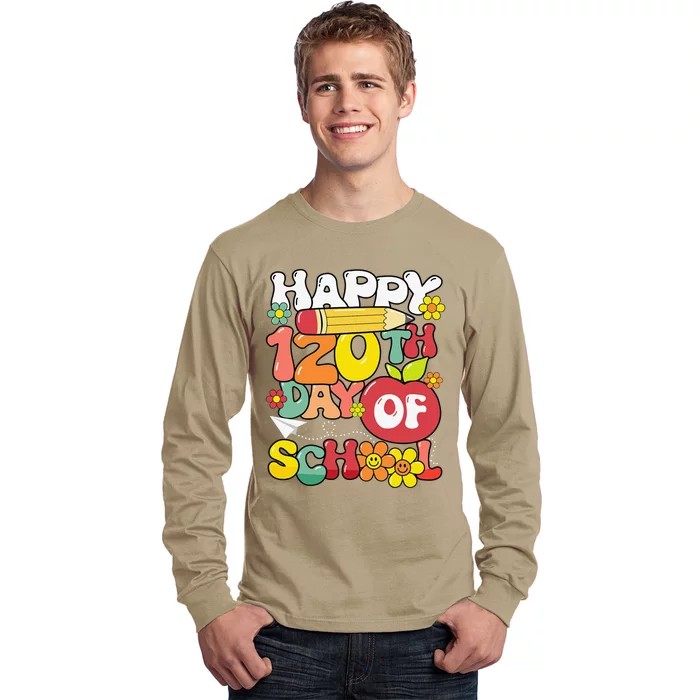 Happy 120th Day Of School Teacher Retro Groovy 120 Days Long Sleeve Shirt