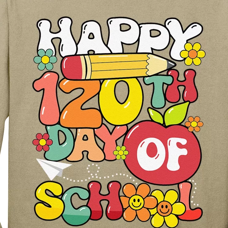 Happy 120th Day Of School Teacher Retro Groovy 120 Days Long Sleeve Shirt