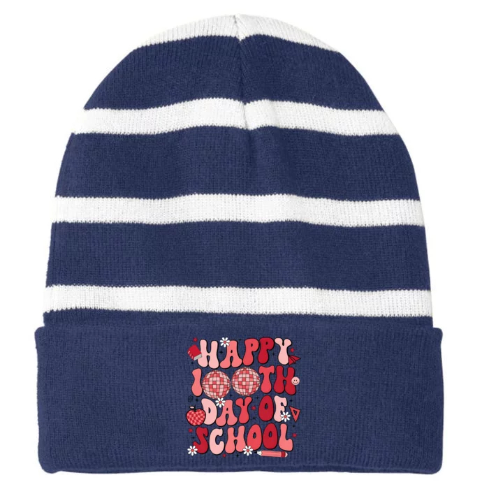 Happy 100th Day Of School In My 100 Days Of School Era Striped Beanie with Solid Band