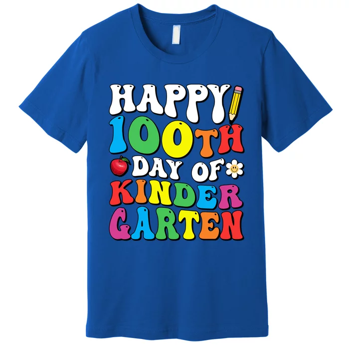 Happy 100th Day Of Kindergarten Teacher 100 Days Groovy Gift Premium T-Shirt