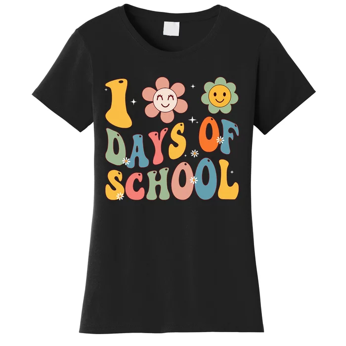 Happy 100th Day Of School Groovy 100 Days Of School Teacher Women's T-Shirt