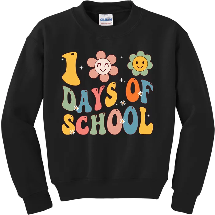 Happy 100th Day Of School Groovy 100 Days Of School Teacher Kids Sweatshirt