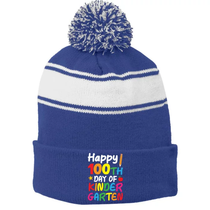 Happy 100th Day Of Kindergarten Teacher Or Student Cool Gift Stripe Pom Pom Beanie