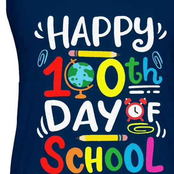 Happy 100th Day Of School 100 Days Of School Teacher Student Ladies Essential Flowy Tank