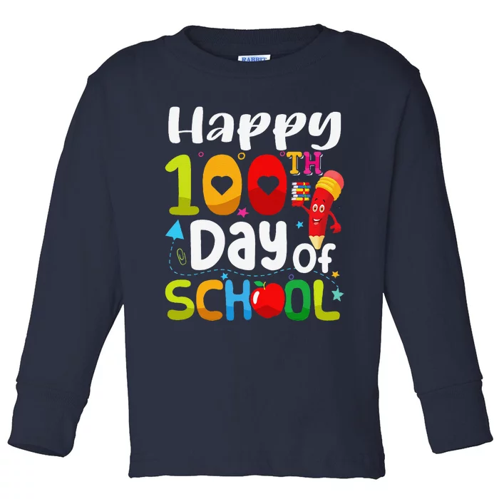 Happy 100th Day Of School 100 Days Of School Teacher Student Toddler Long Sleeve Shirt