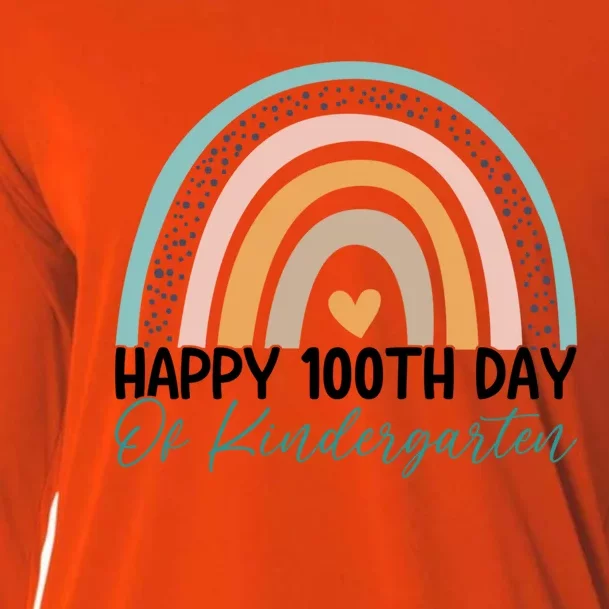 Happy 100th Day Of Kindergarten Teacher Rainbow 100 Days Gift Cooling Performance Long Sleeve Crew