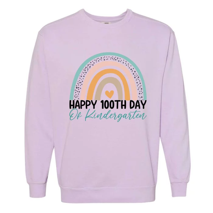 Happy 100th Day Of Kindergarten Teacher Rainbow 100 Days Gift Garment-Dyed Sweatshirt