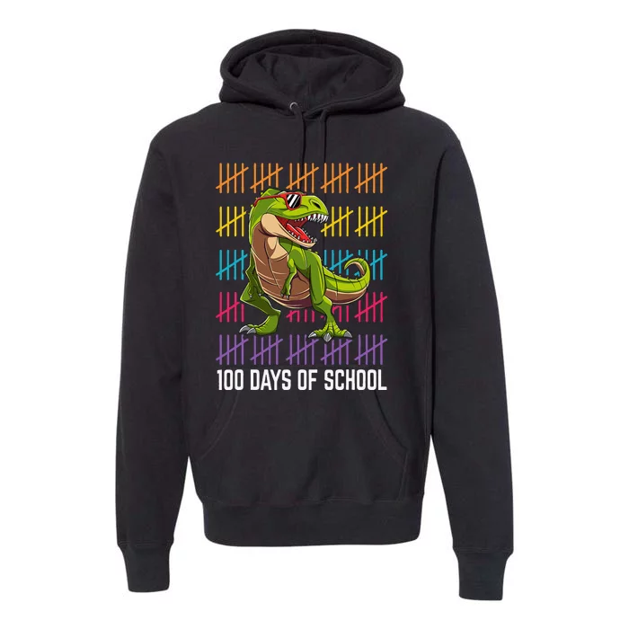 Happy 100 Days Of School For Dinosaur T Rex Premium Hoodie