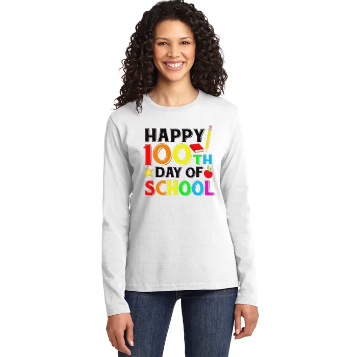 Happy 100th Day of School Teacher or Student Ladies Long Sleeve Shirt